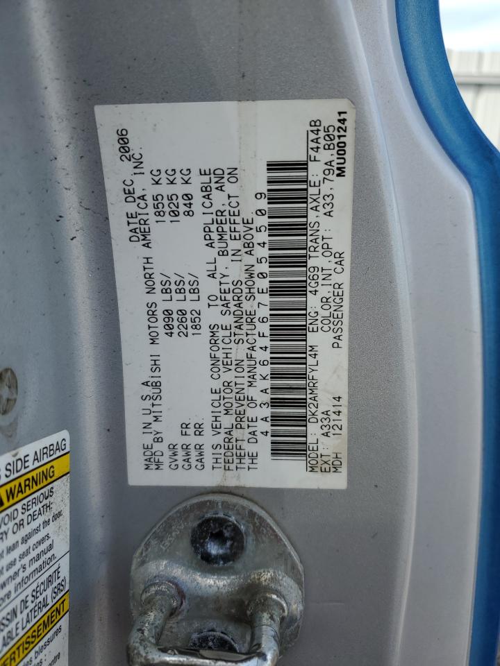 2007 Mitsubishi Eclipse Es VIN: 4A3AK64F67E054509 Lot: 69402625