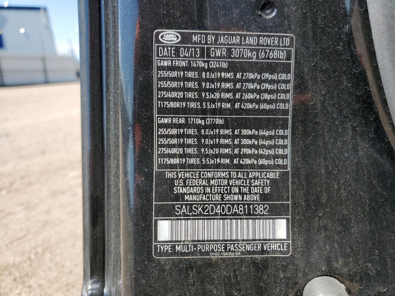 2013 Land Rover Range Rover Sport Hse Luxury VIN: SALSK2D40DA811382 Lot: 69996055