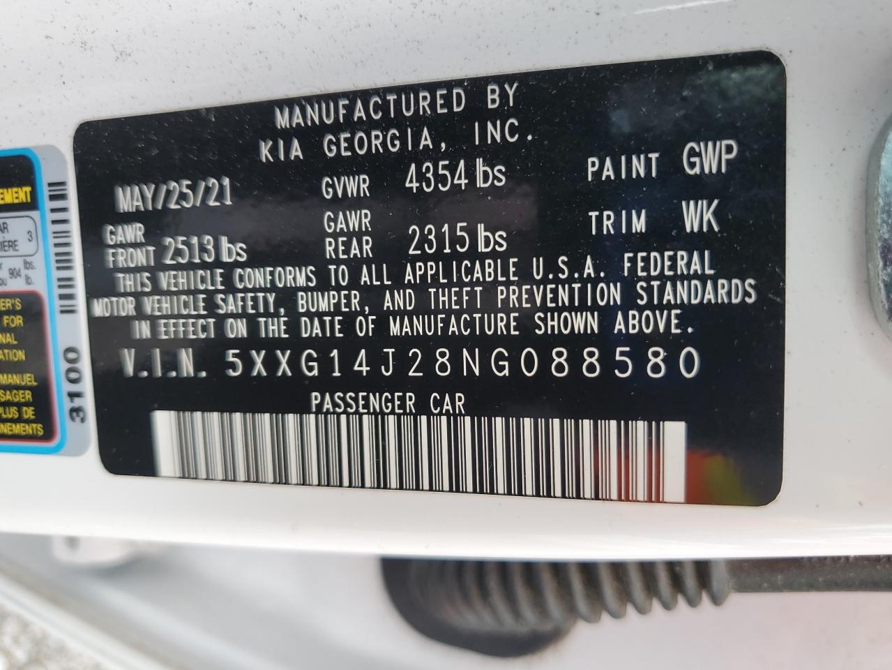 2022 Kia K5 Lxs VIN: 5XXG14J28NG088580 Lot: 68450005