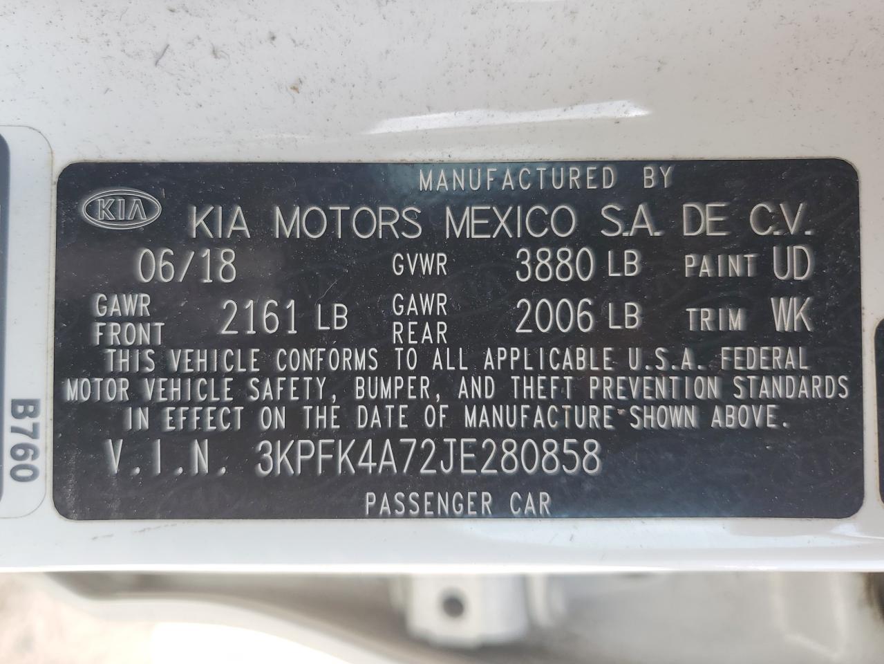 2018 Kia Forte Lx VIN: 3KPFK4A72JE280858 Lot: 69582195