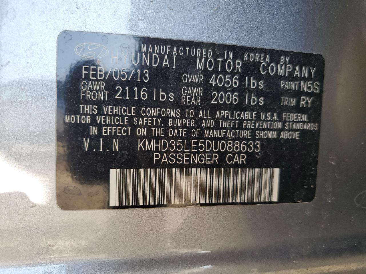 2013 Hyundai Elantra Gt VIN: KMHD35LE5DU088633 Lot: 67313125
