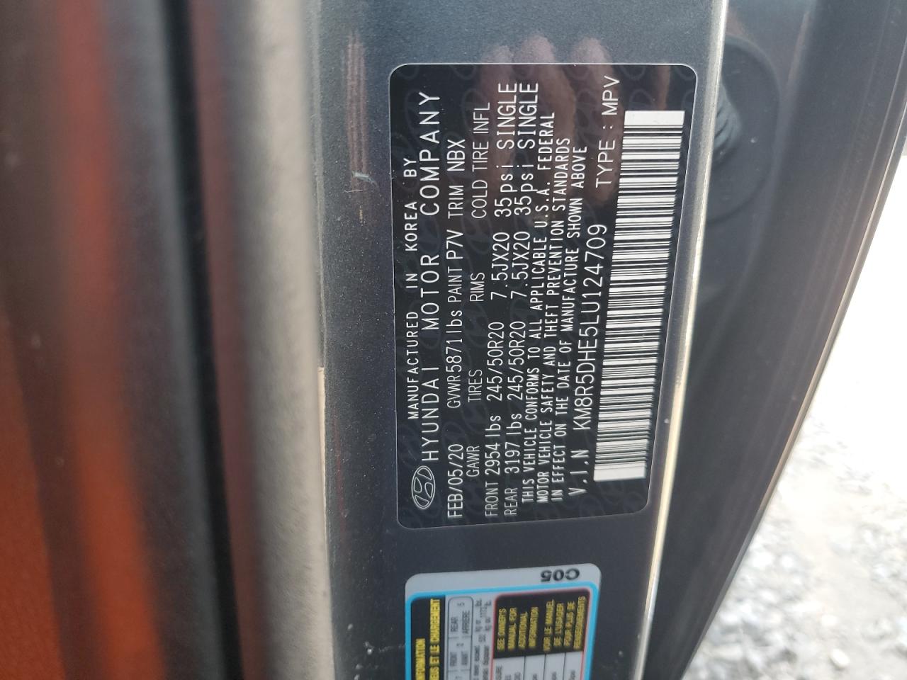 2020 Hyundai Palisade Limited VIN: KM8R5DHE5LU124709 Lot: 70754605