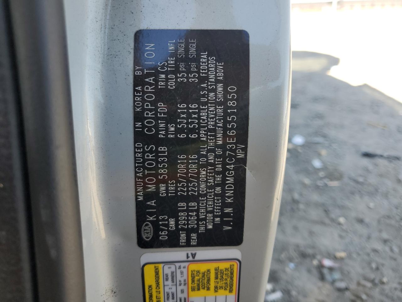 2014 Kia Sedona Lx VIN: KNDMG4C73E6551850 Lot: 68271515