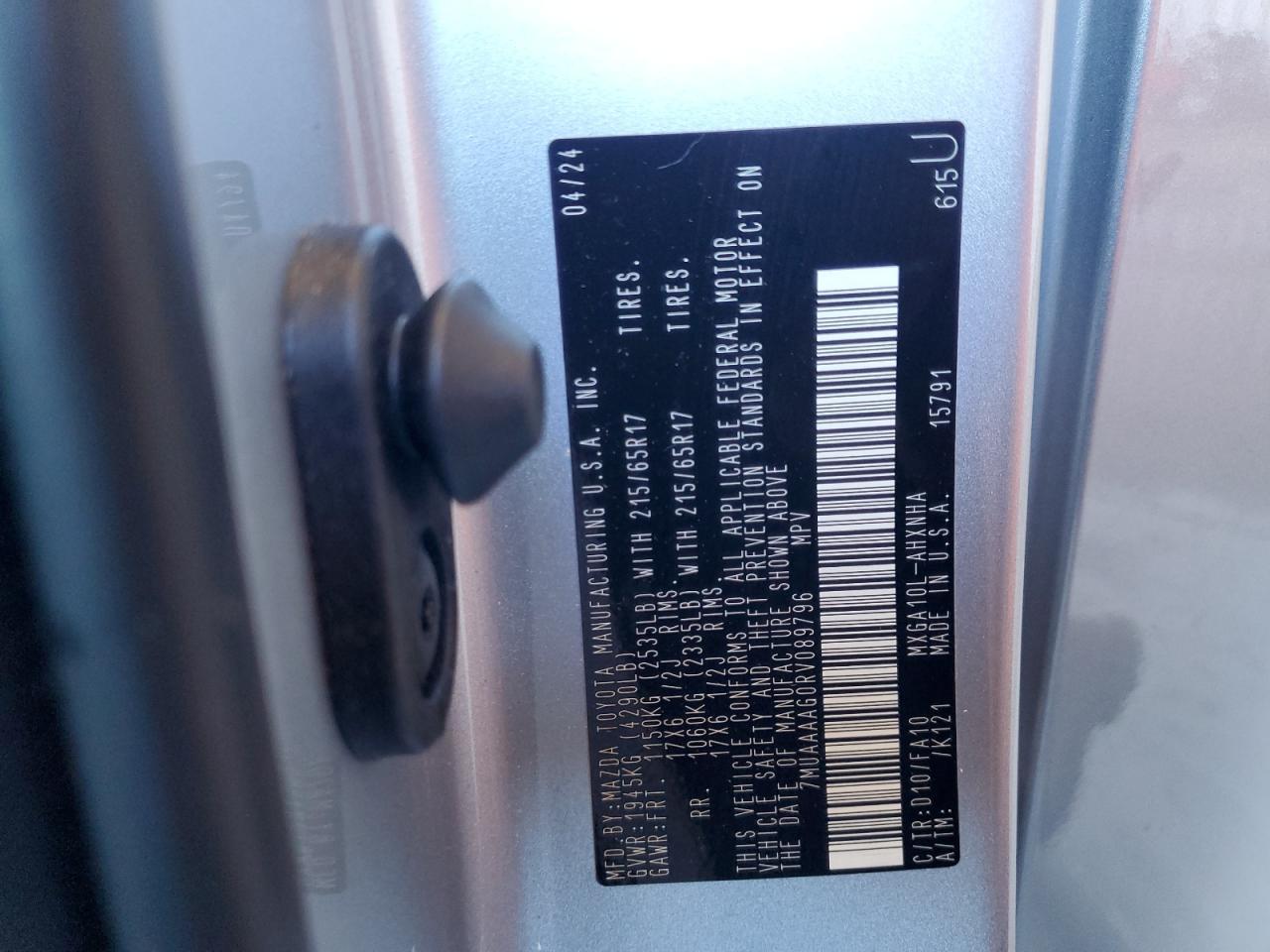 2024 Toyota Corolla Cross L VIN: 7MUAAAAG0RV089796 Lot: 67465995