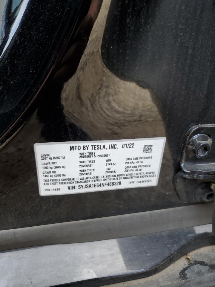2022 Tesla Model S VIN: 5YJSA1E64NF468329 Lot: 67374905