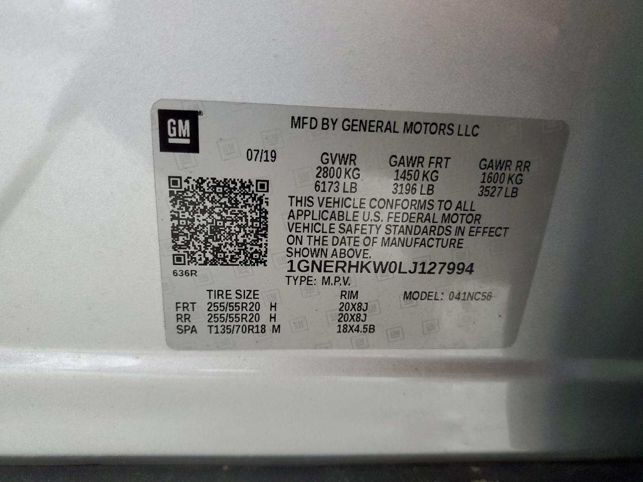 2020 Chevrolet Traverse Lt VIN: 1GNERHKW0LJ127994 Lot: 68282275