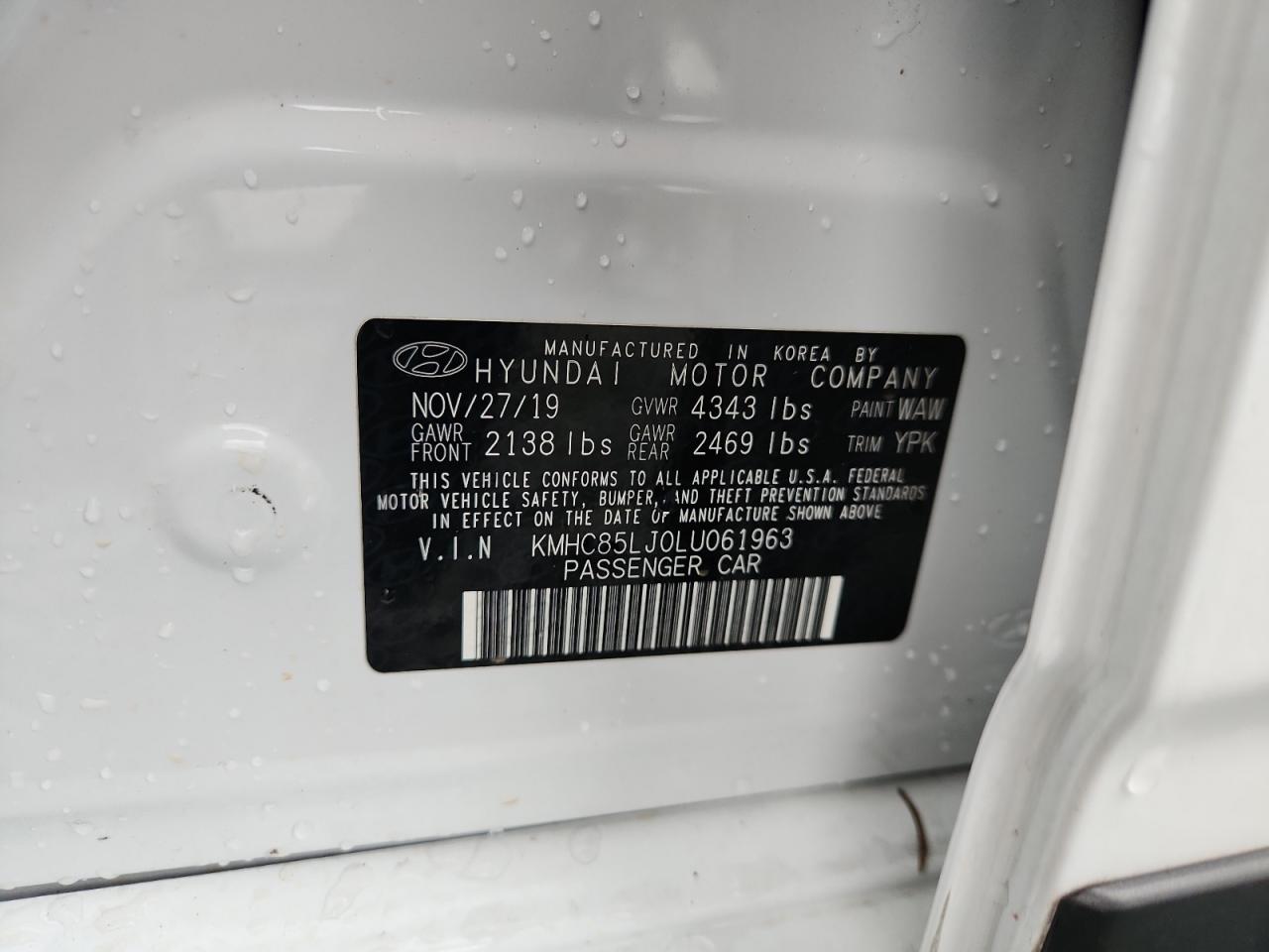 2020 Hyundai Ioniq Limited VIN: KMHC85LJ0LU061963 Lot: 68308855