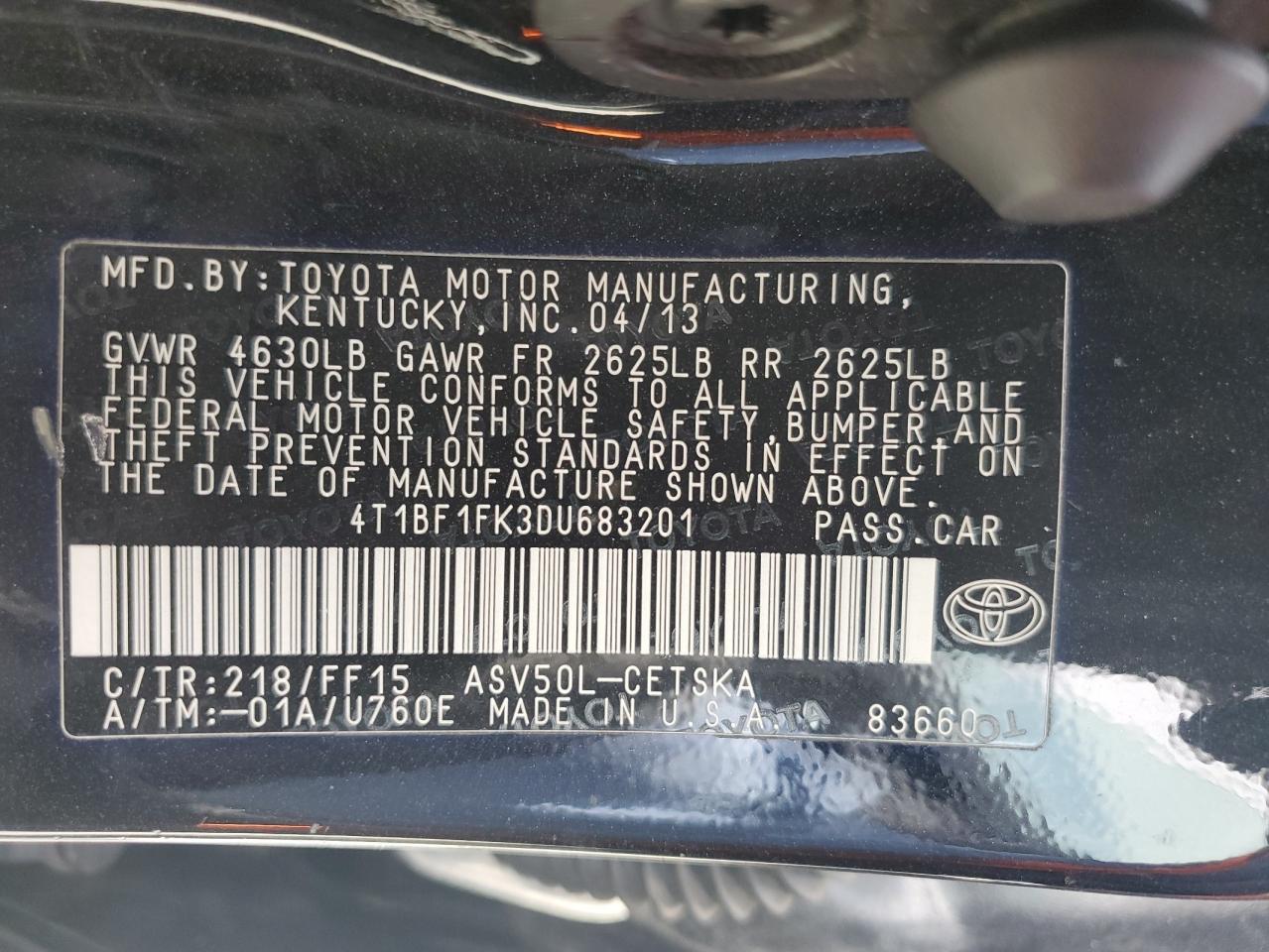 2013 Toyota Camry L VIN: 4T1BF1FK3DU683201 Lot: 70527565