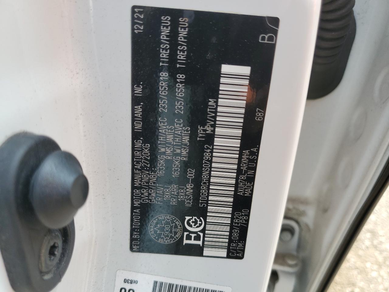 2022 Toyota Highlander Hybrid Xle VIN: 5TDGBRCH8NS079842 Lot: 67239855