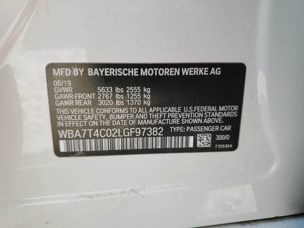 2020 BMW 740 Xi VIN: WBA7T4C02LGF97382 Lot: 69928985