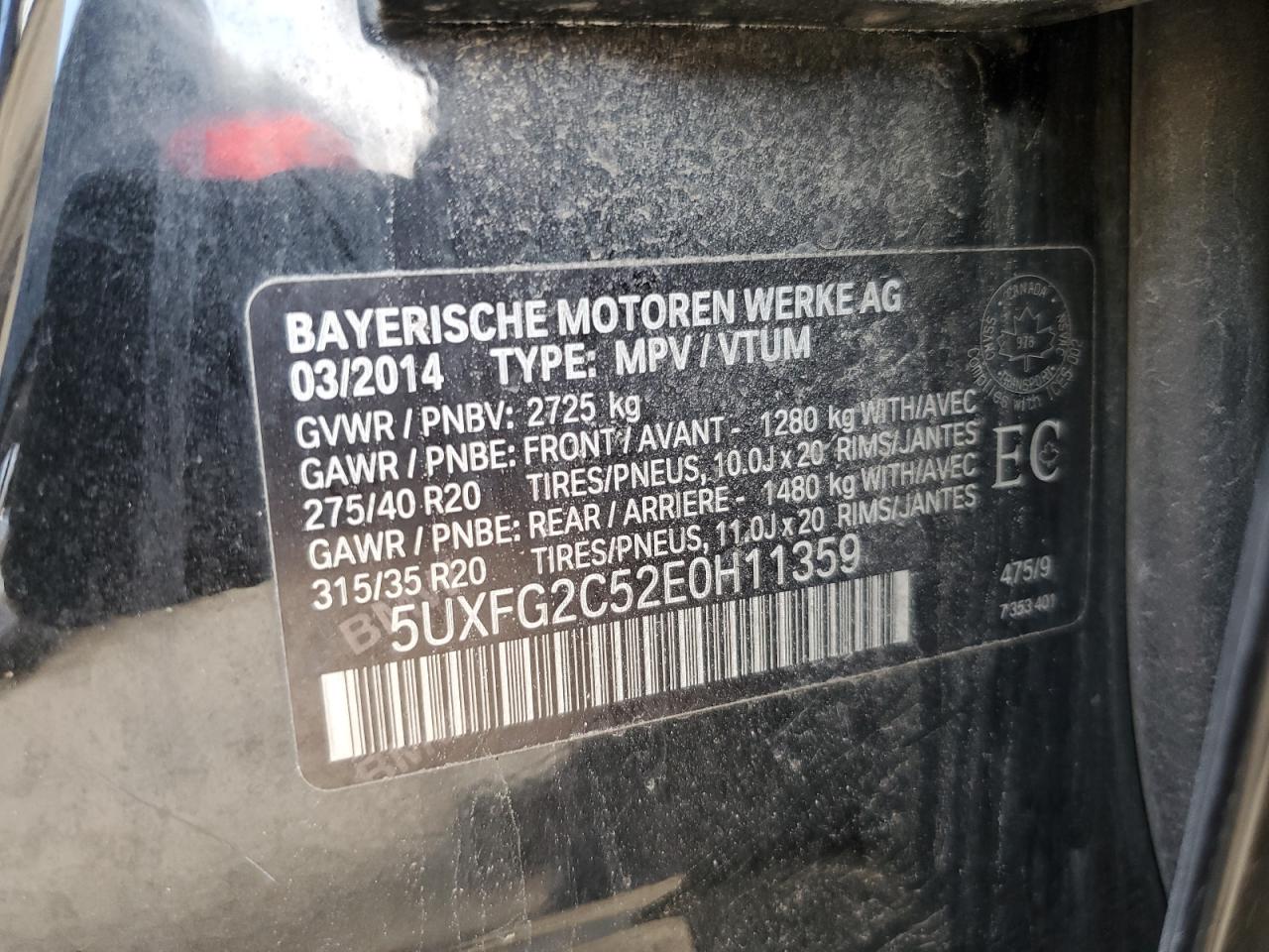 2014 BMW X6 xDrive35I VIN: 5UXFG2C52E0H11359 Lot: 66275455