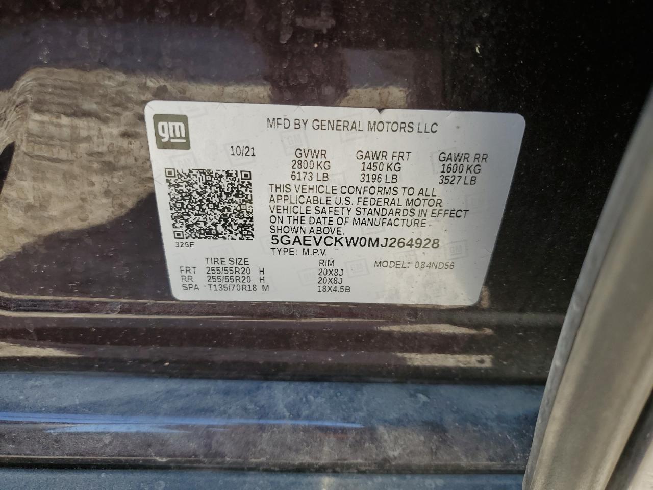 2021 Buick Enclave Avenir VIN: 5GAEVCKW0MJ264928 Lot: 69041285