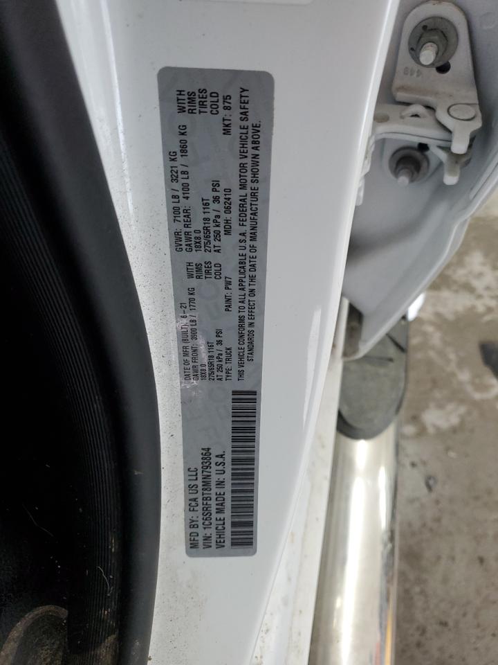 2021 Ram 1500 Big Horn/Lone Star VIN: 1C6SRFBT8MN793864 Lot: 67546725