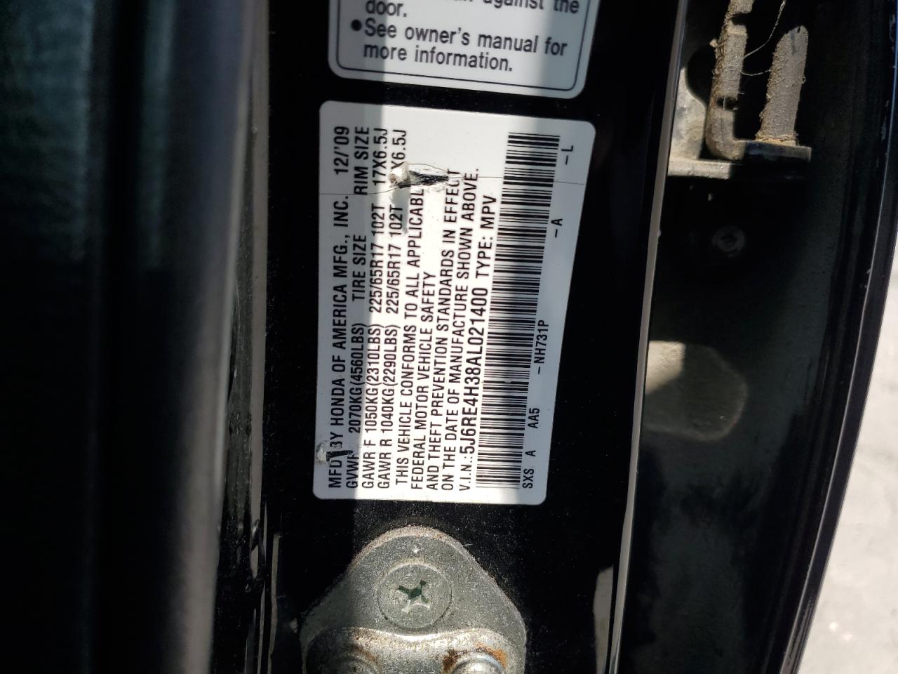 2010 Honda Cr-V Lx VIN: 5J6RE4H38AL021400 Lot: 68835845