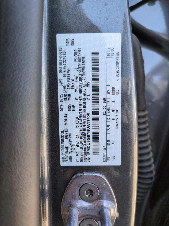 2022 Ford Escape Se VIN: 1FMCU9G67NUA11458 Lot: 67100835