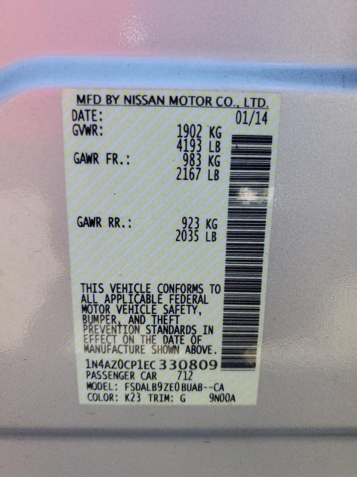 2014 Nissan Leaf S VIN: 1N4AZ0CP1EC330809 Lot: 66889005