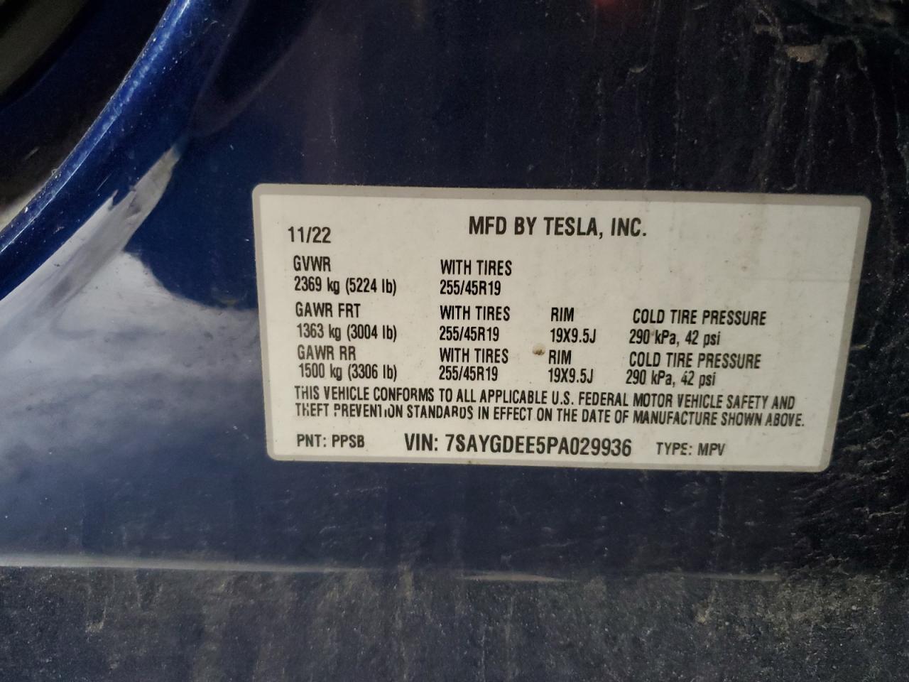 2023 Tesla Model Y VIN: 7SAYGDEE5PA029936 Lot: 69305565