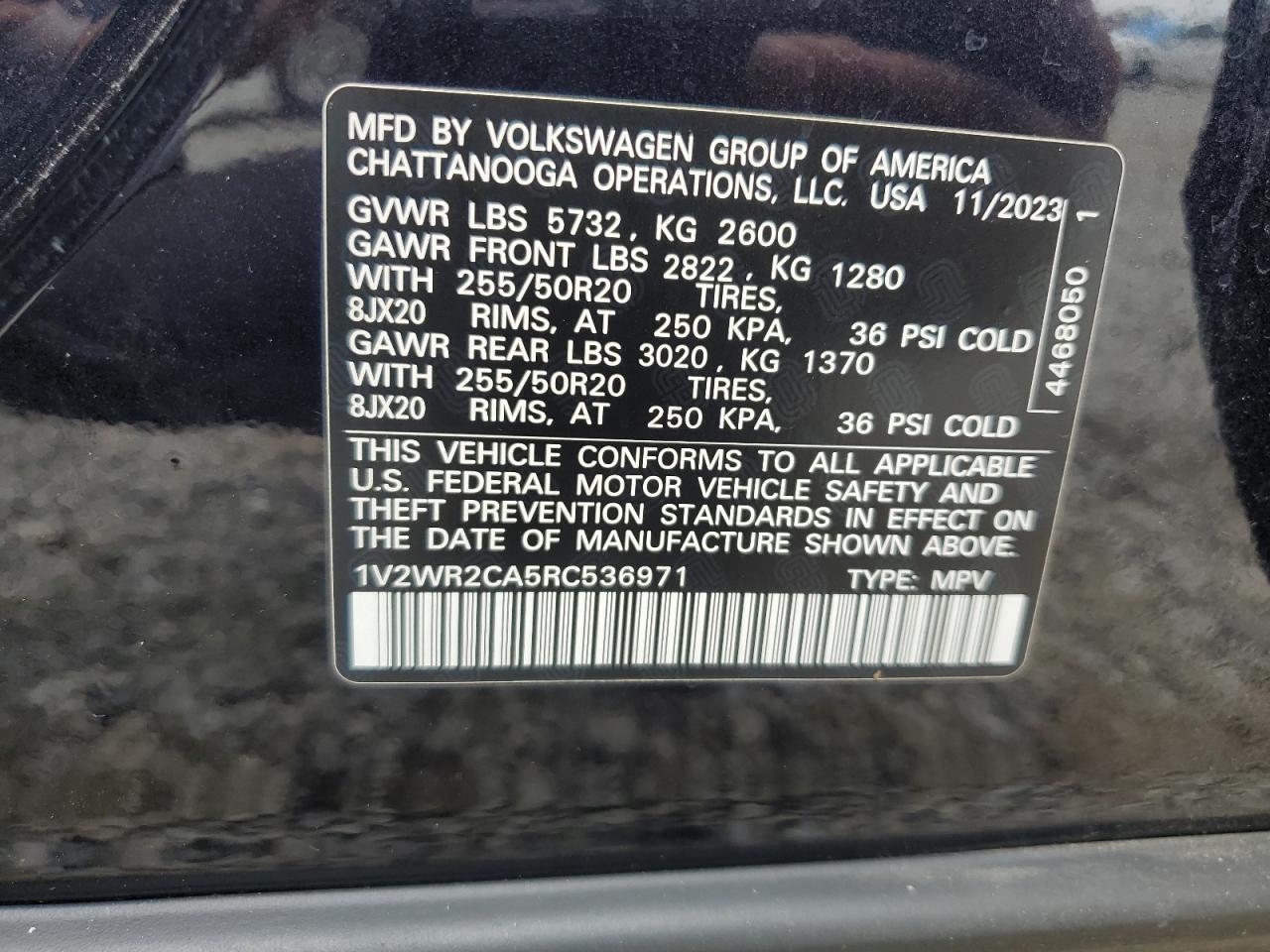 2024 Volkswagen Atlas Se VIN: 1V2WR2CA5RC536971 Lot: 70920215