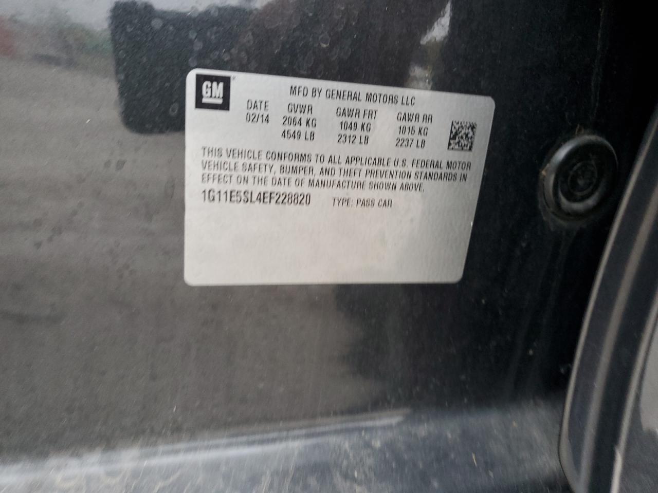2014 Chevrolet Malibu 2Lt VIN: 1G11E5SL4EF228820 Lot: 69601645