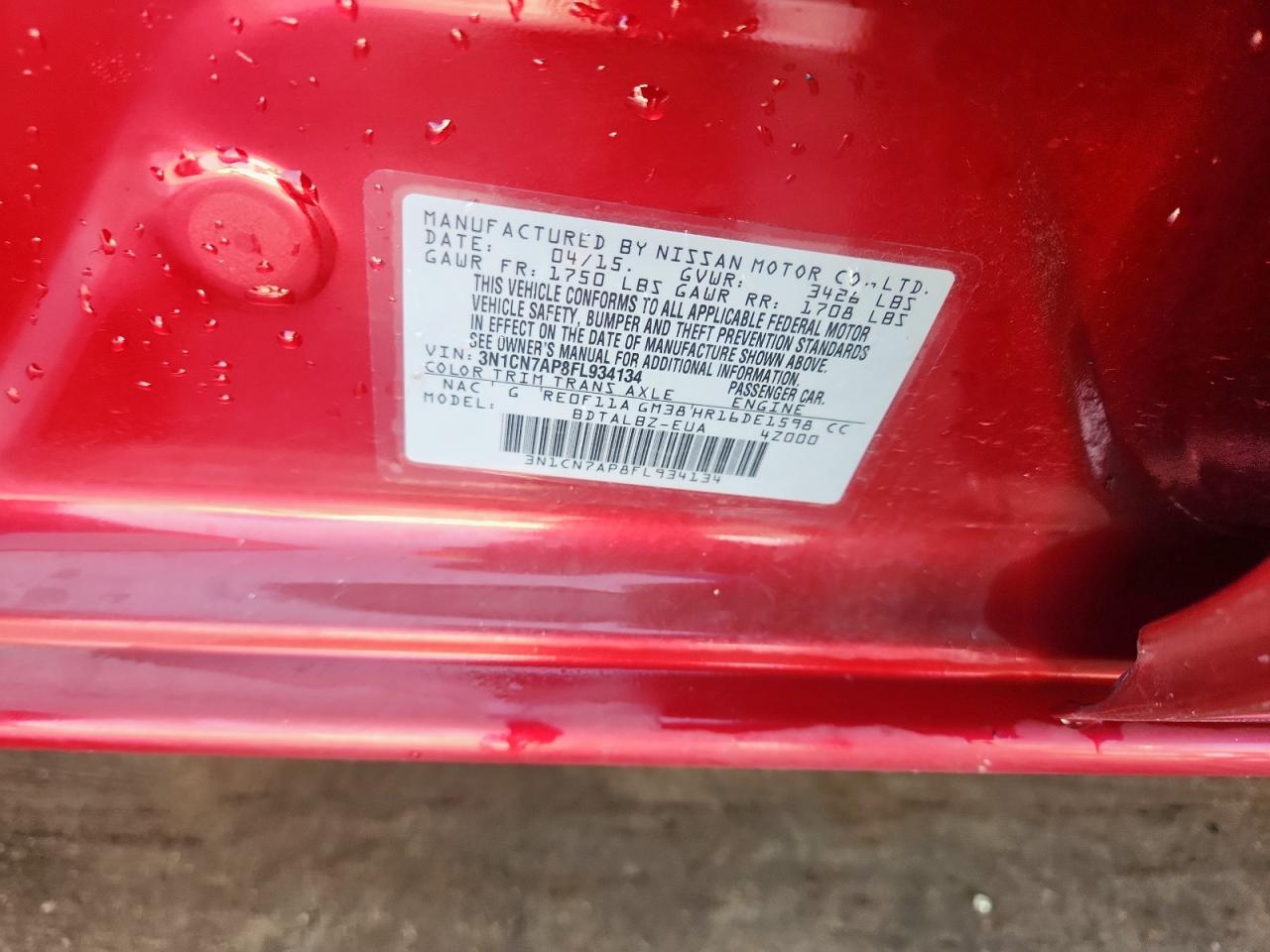 2015 Nissan Versa S VIN: 3N1CN7AP8FL934134 Lot: 69884235