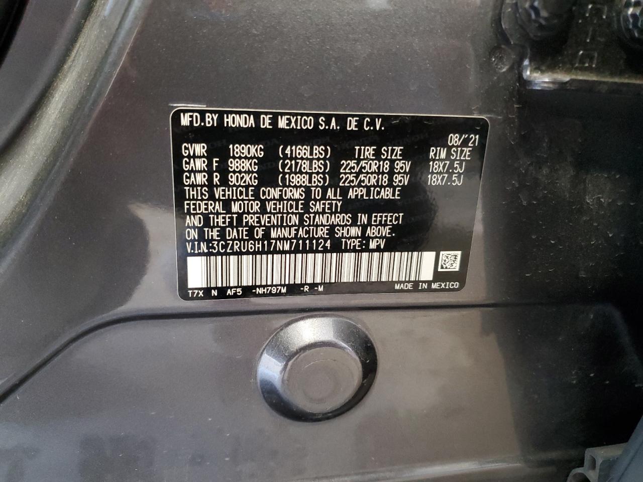 2022 Honda Hr-V Sport VIN: 3CZRU6H17NM711124 Lot: 67198705