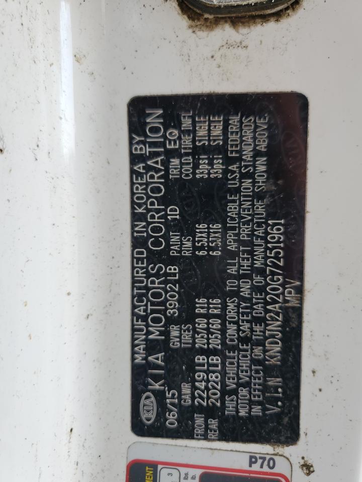 2016 Kia Soul VIN: KNDJN2A20G7251961 Lot: 69319495