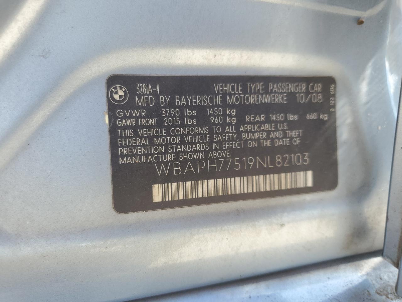 2009 BMW 328 I VIN: WBAPH77519NL82103 Lot: 70280445