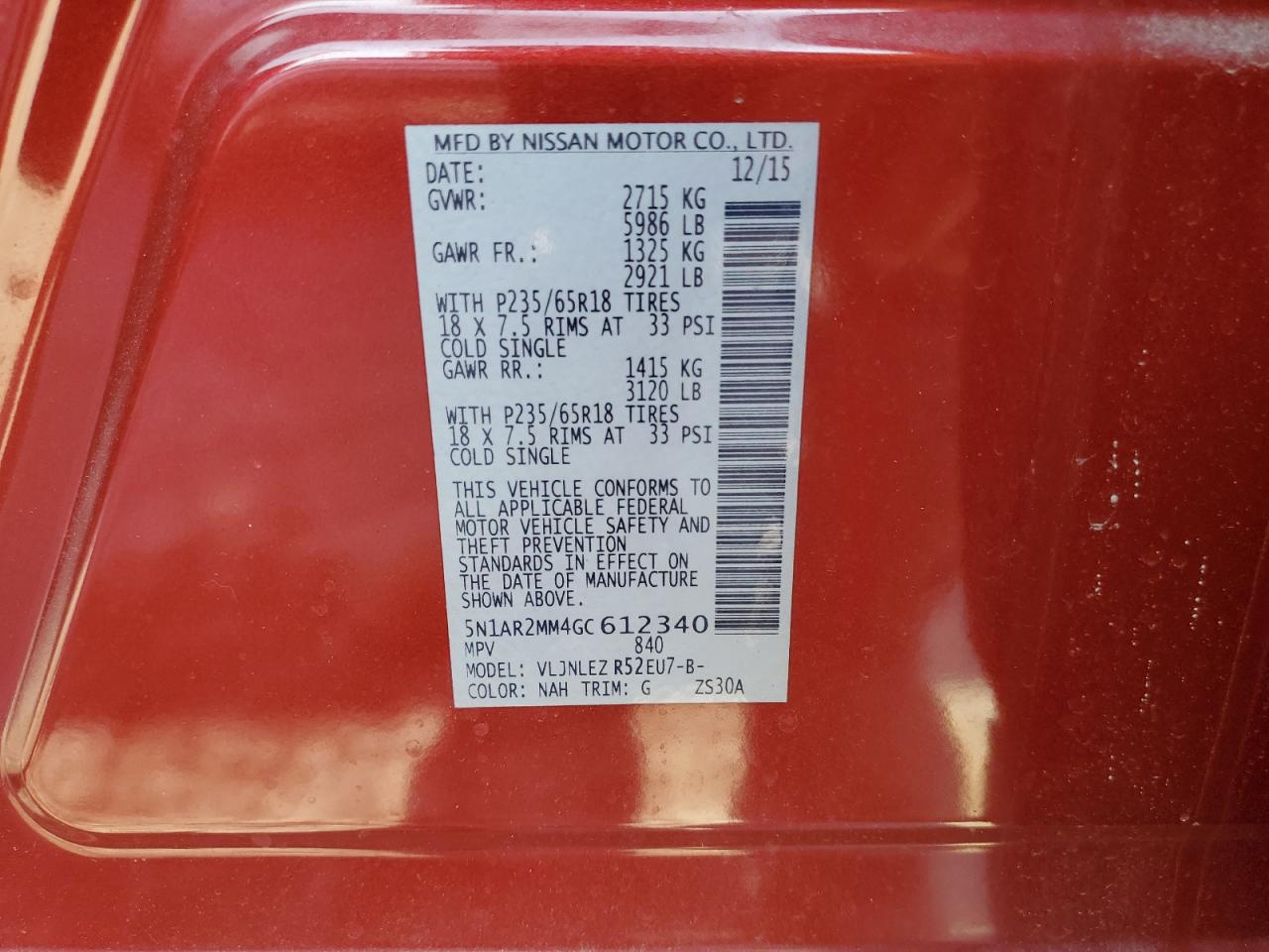 2016 Nissan Pathfinder S VIN: 5N1AR2MM4GC612340 Lot: 68039925