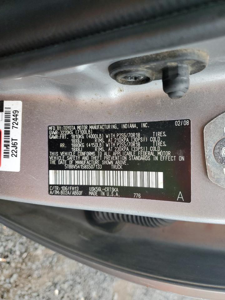 2008 Toyota Tundra Double Cab VIN: 5TBBV54158S507133 Lot: 68177725