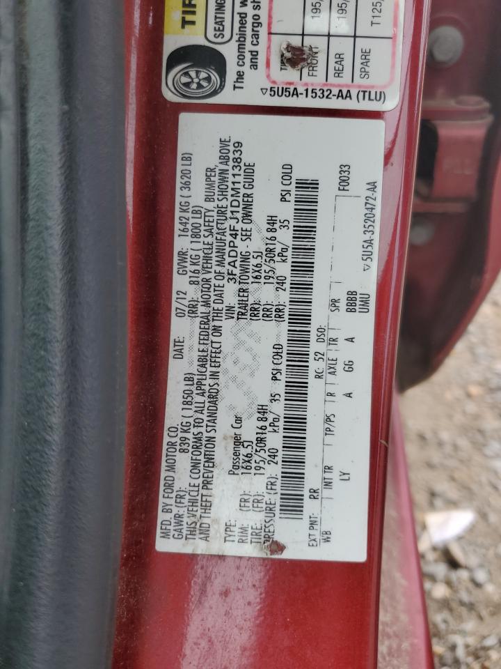 2013 Ford Fiesta Titanium VIN: 3FADP4FJ1DM113839 Lot: 70822525