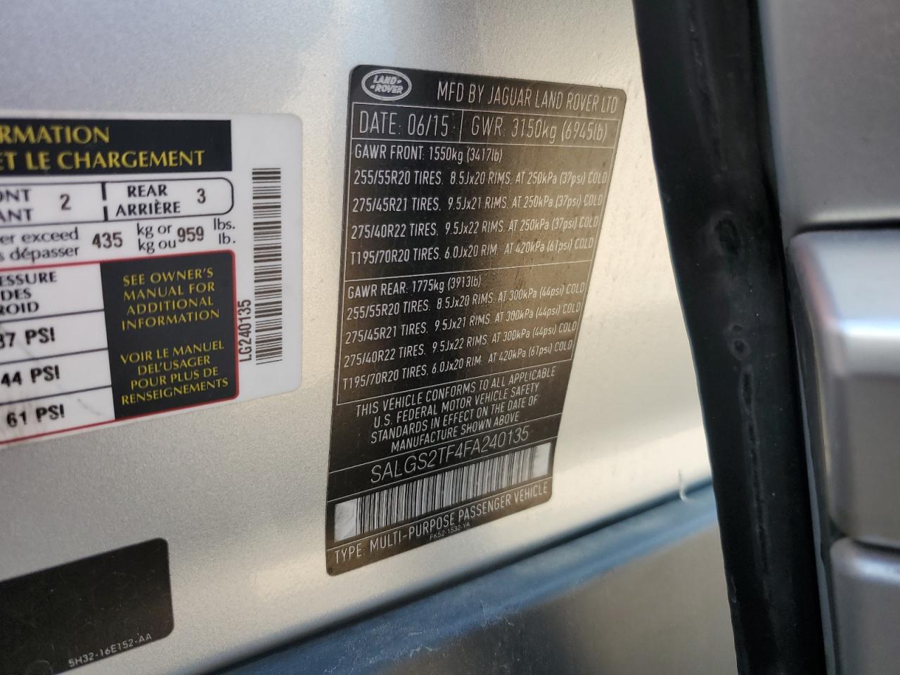 SALGS2TF4FA240135 2015 Land Rover Range Rover Supercharged