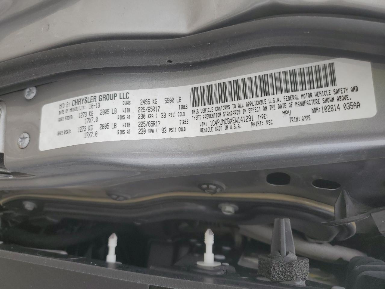 2014 Jeep Cherokee Latitude VIN: 1C4PJMCBXEW141291 Lot: 66846665