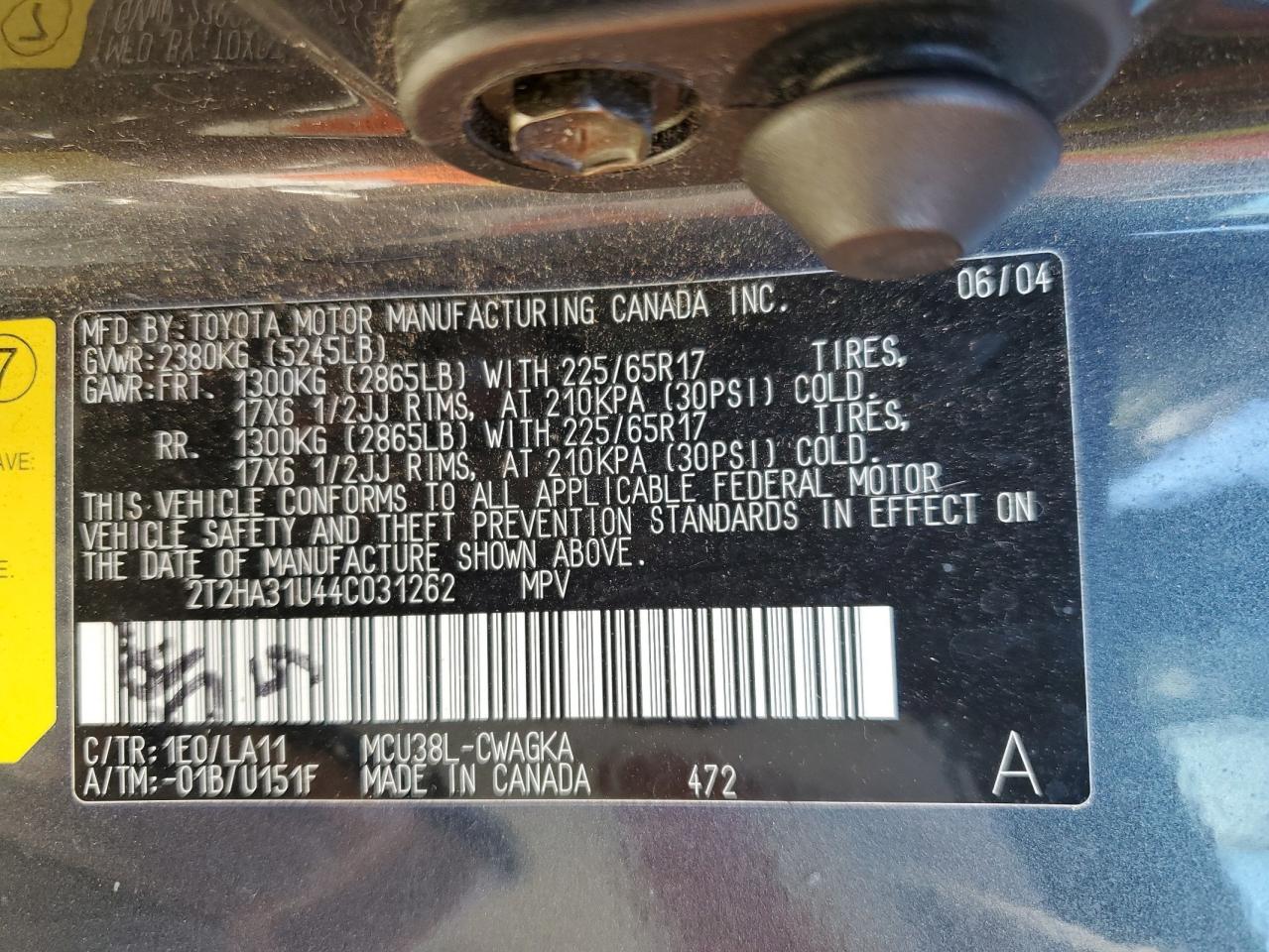 2004 Lexus Rx 330 VIN: 2T2HA31U44C031262 Lot: 69619165