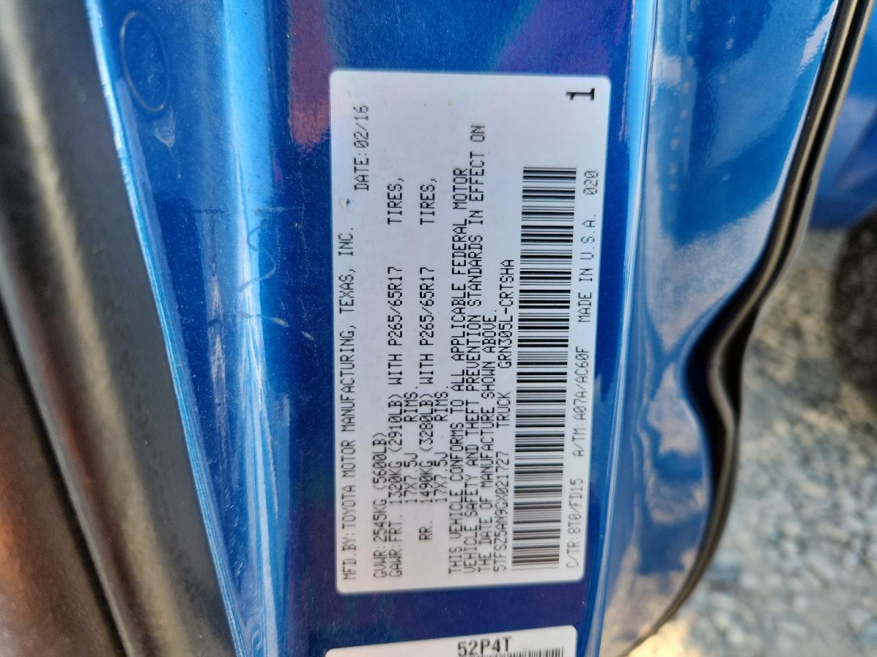 2016 Toyota Tacoma Access Cab VIN: 5TFSZ5AN9GX021727 Lot: 67266485