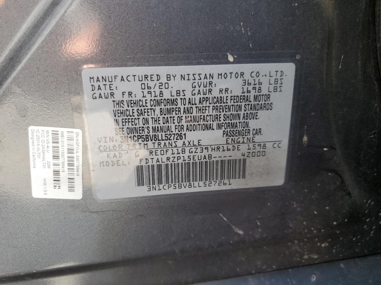 2020 Nissan Kicks S VIN: 3N1CP5BV8LL527261 Lot: 70702985