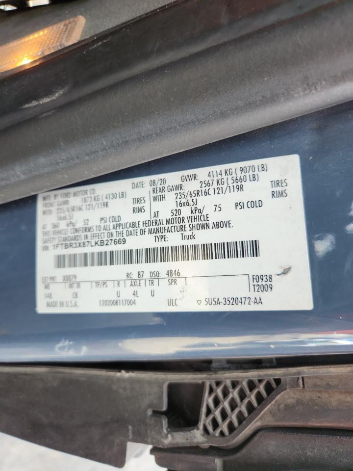 2020 Ford Transit T-250 VIN: 1FTBR3X87LKB27669 Lot: 67769695