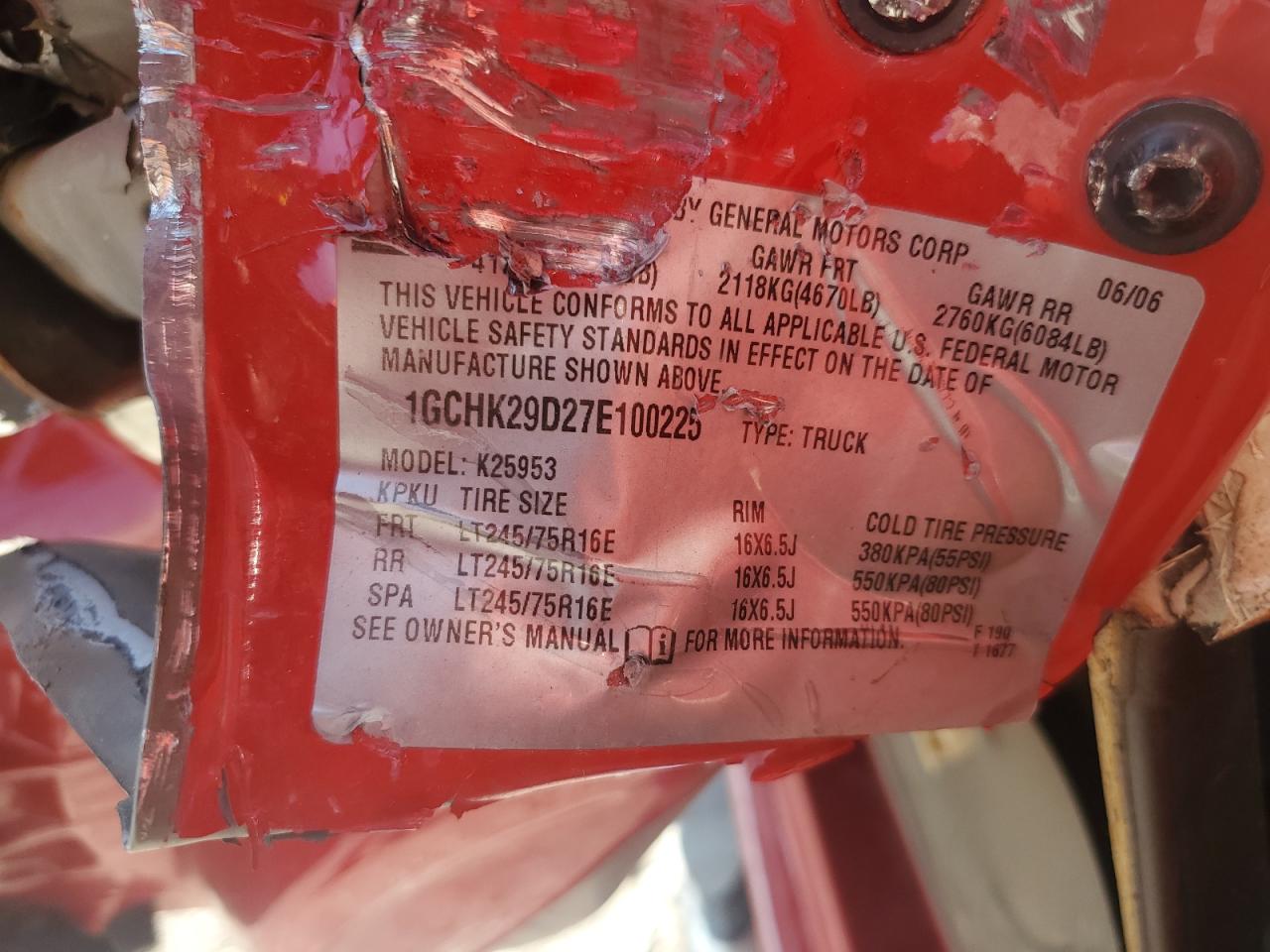 2007 Chevrolet Silverado K2500 Heavy Duty VIN: 1GCHK29D27E100225 Lot: 68008275