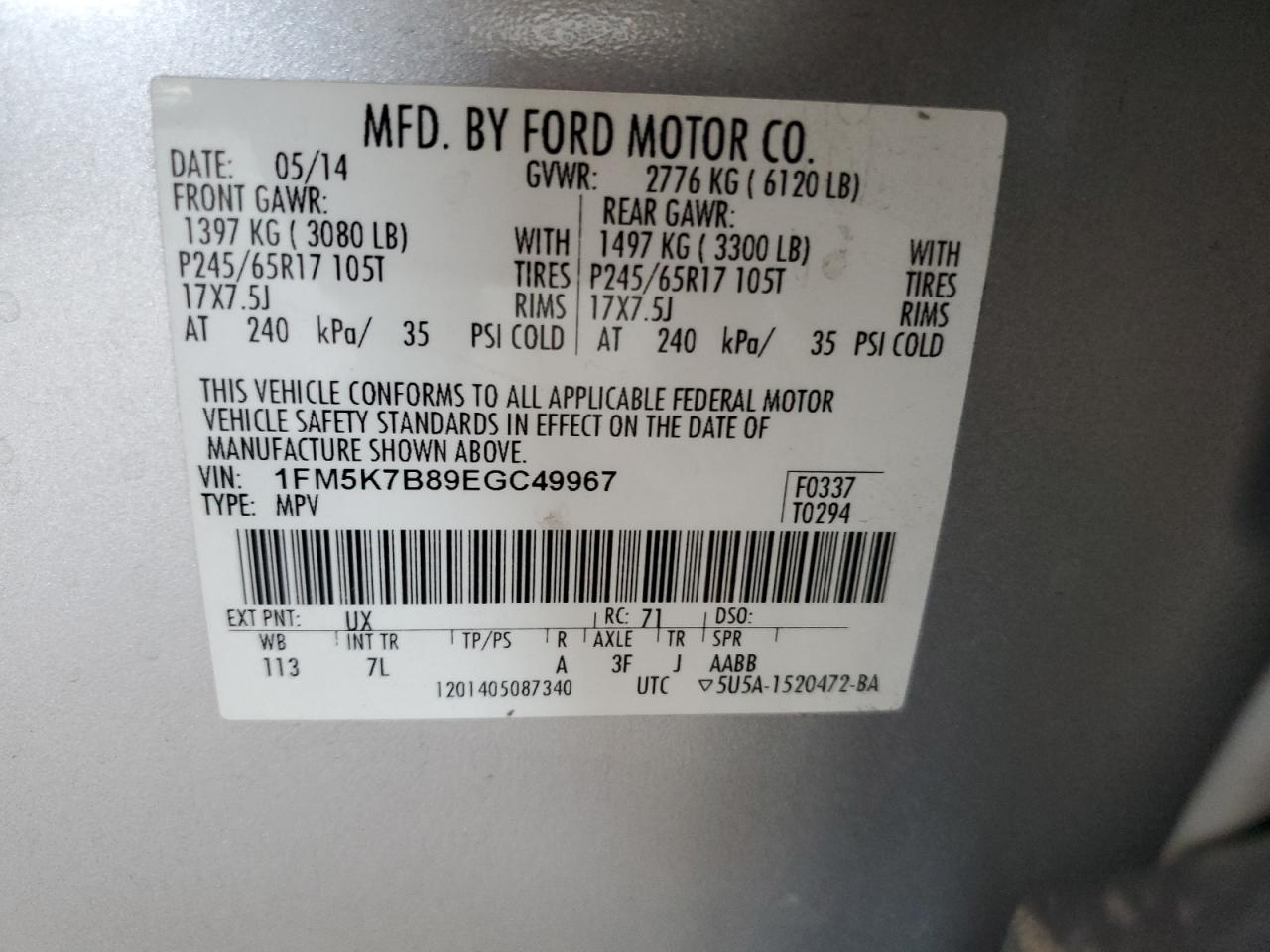 1FM5K7B89EGC49967 2014 Ford Explorer