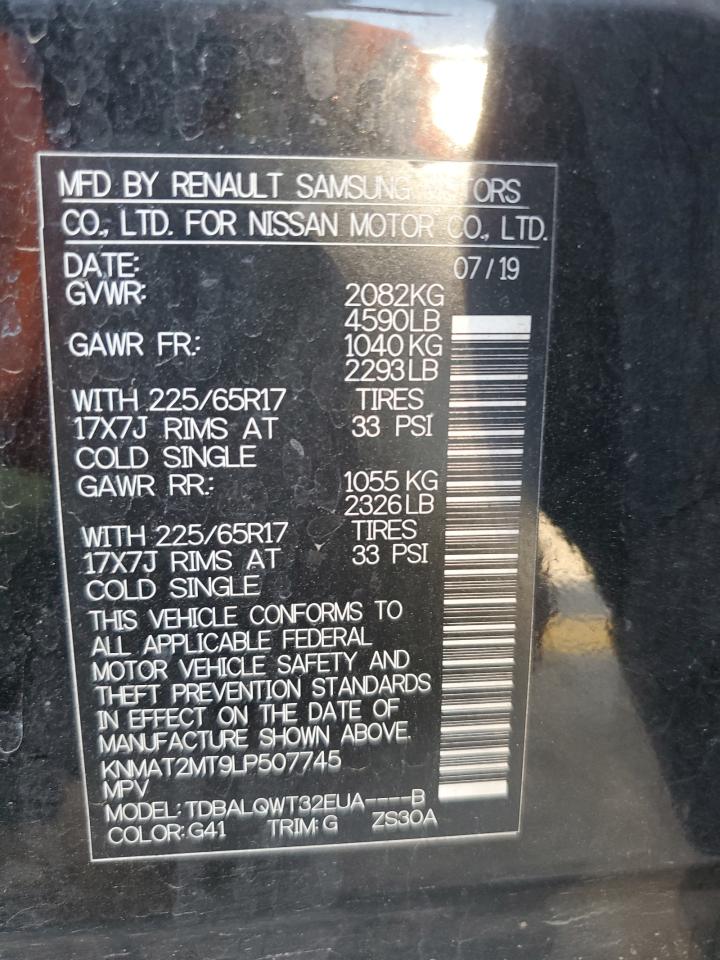 2020 Nissan Rogue S VIN: KNMAT2MT9LP507745 Lot: 68199875