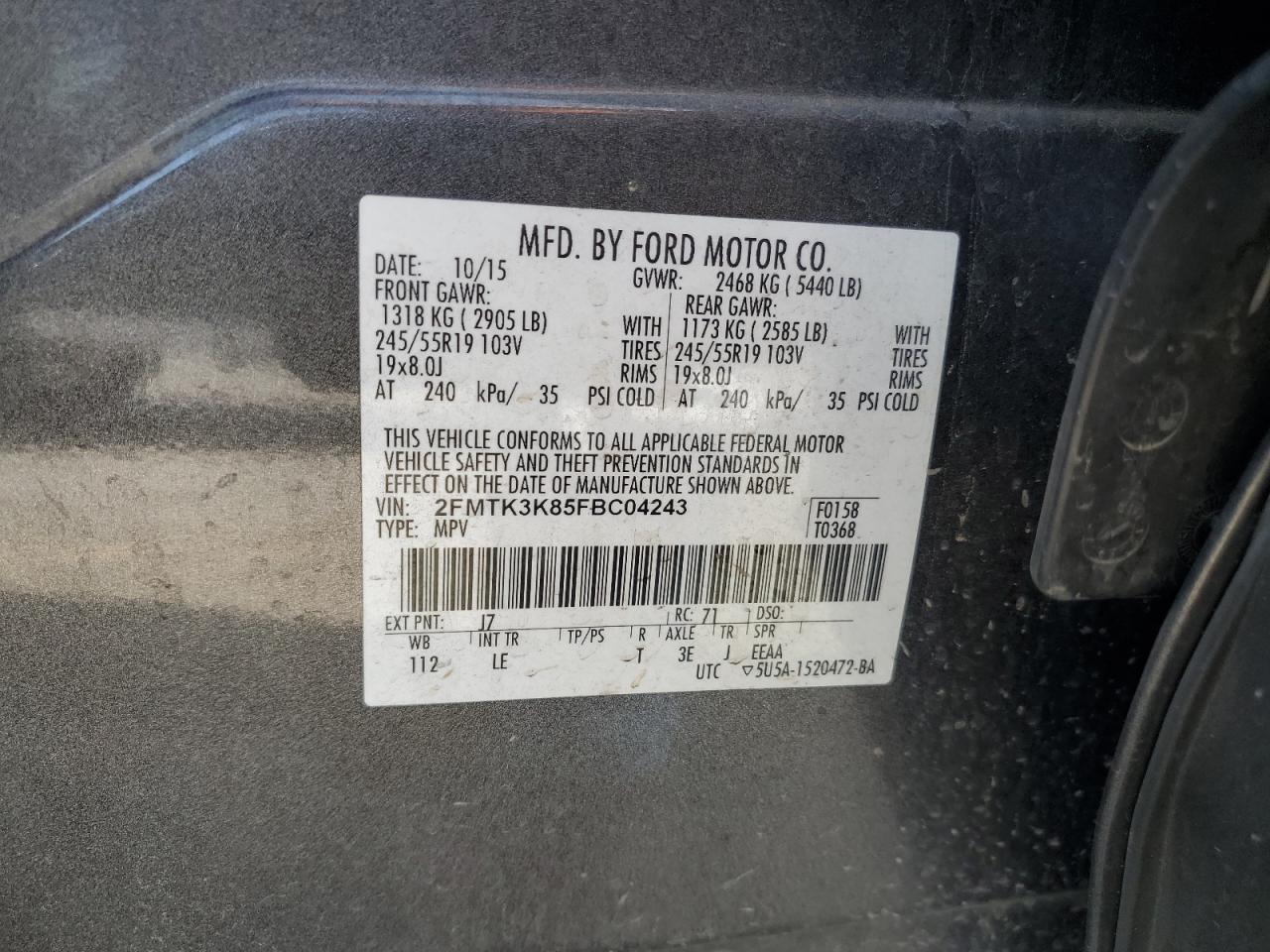 2015 Ford Edge Titanium VIN: 2FMTK3K85FBC04243 Lot: 69397375