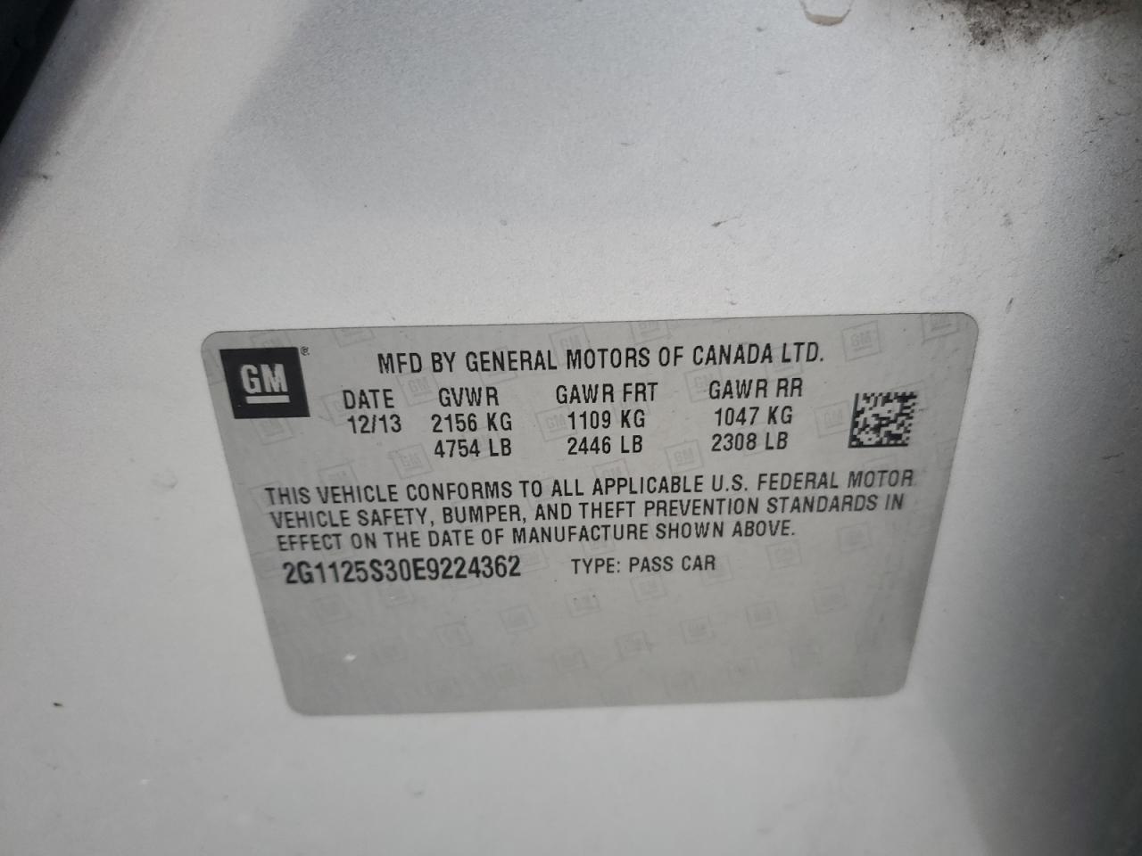 2014 Chevrolet Impala Lt VIN: 2G1125S30E9224362 Lot: 69625685