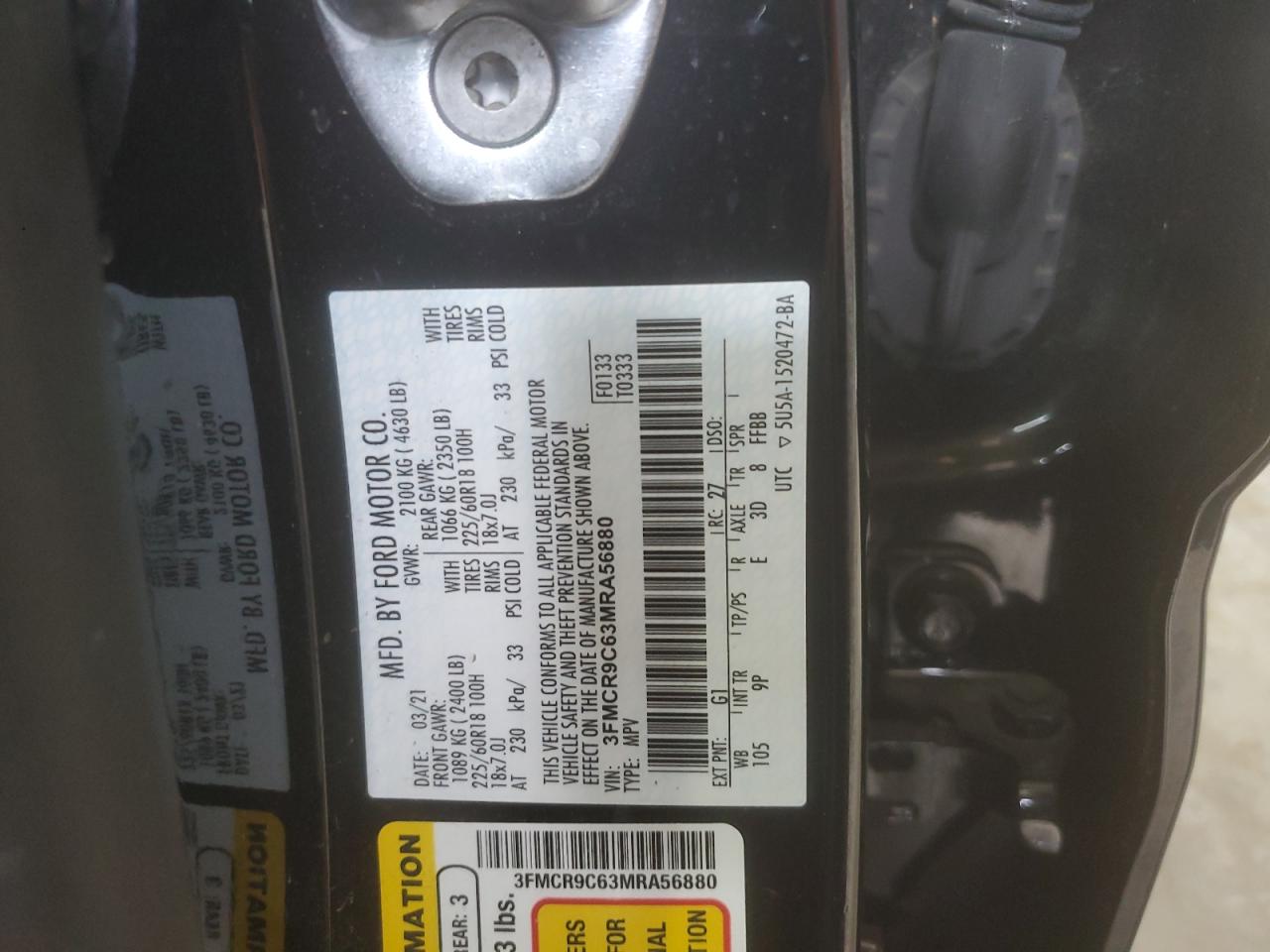 2021 Ford Bronco Sport Outer Banks VIN: 3FMCR9C63MRA56880 Lot: 69340935