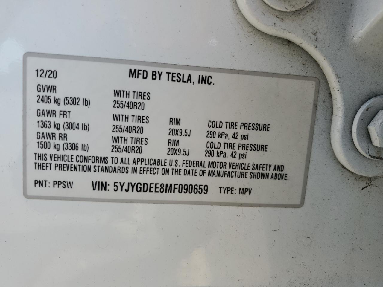 2021 Tesla Model Y VIN: 5YJYGDEE8MF090659 Lot: 68580535