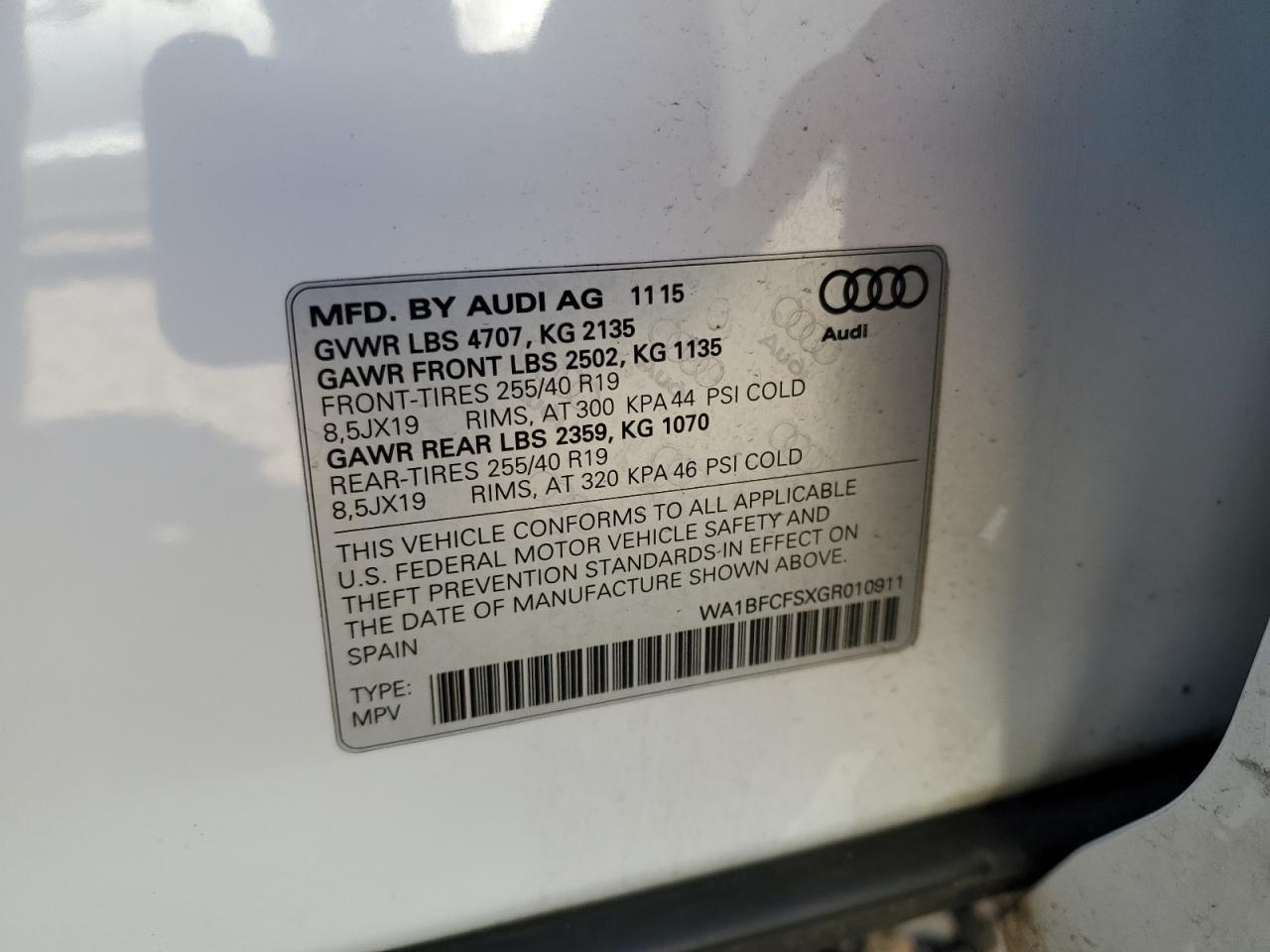 2016 Audi Q3 Premium Plus VIN: WA1BFCFSXGR010911 Lot: 69153275