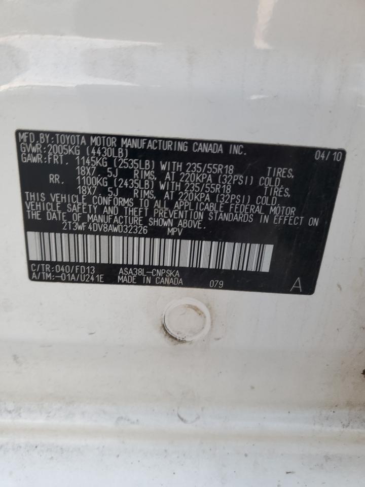 2010 Toyota Rav4 Sport VIN: 2T3WF4DV8AW032326 Lot: 69985815
