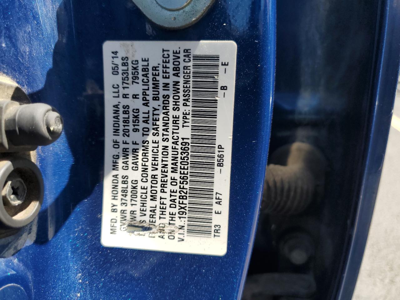 2014 Honda Civic Lx VIN: 19XFB2F56EE053691 Lot: 67437715