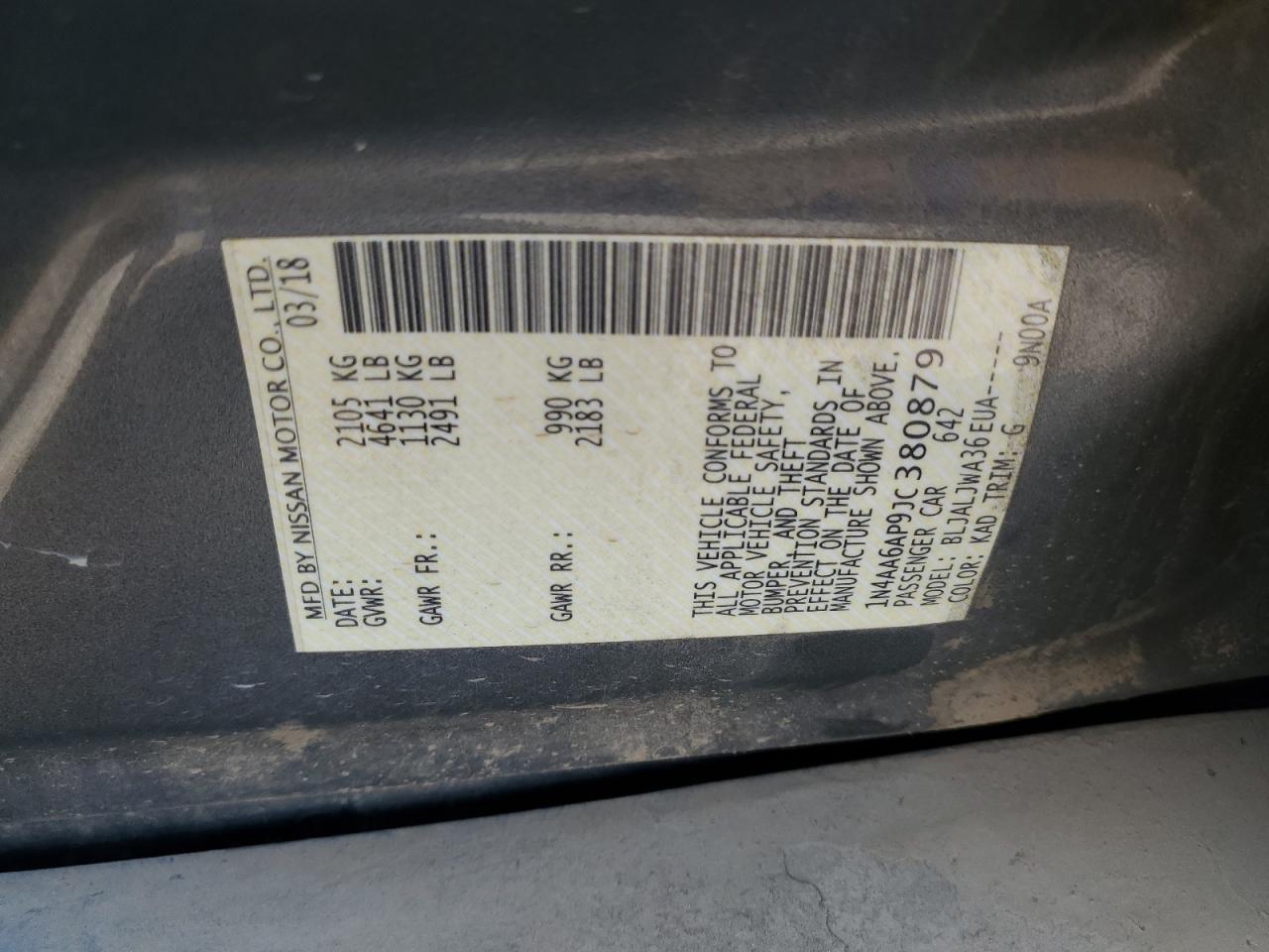 2018 Nissan Maxima 3.5S VIN: 1N4AA6AP9JC380879 Lot: 70556795