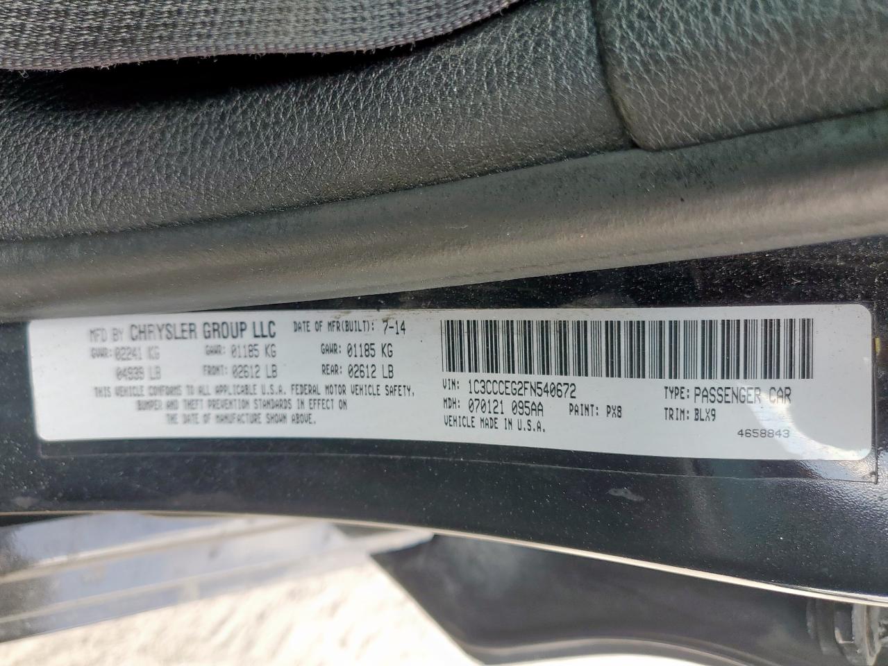 2015 Chrysler 200 C VIN: 1C3CCCEG2FN540672 Lot: 69973835