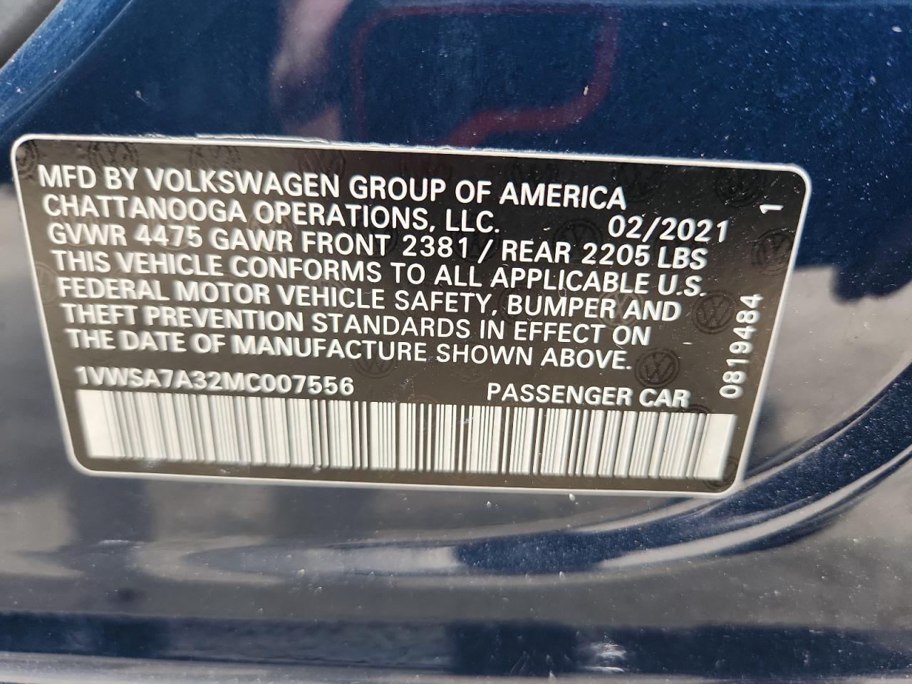 2021 Volkswagen Passat Se VIN: 1VWSA7A32MC007556 Lot: 70159075
