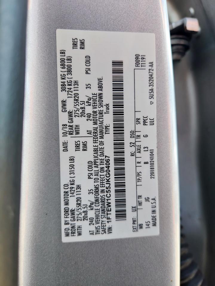 2018 Ford F150 Supercrew VIN: 1FTEW1C55JKG04067 Lot: 70591295